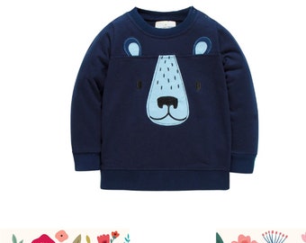 Boys jumper boys pullover 100% cotton long sleeve toddlers fall tops navy lion print, 2-5Y