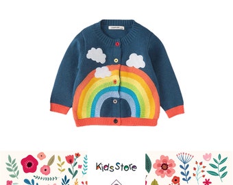 Kids cardigan, cyan children's jumper, rainbow, toddlers boys & girls knitwear, free AUSpost standard shipping, size 2-4Y available