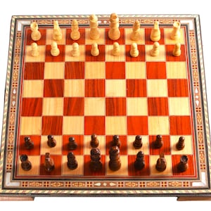 Échiquier Jeu d’échecs Deluxe en bois marqueterie de nacre、mosaïque Faite à la Main avec nacre、Jeux de société、échecs、idée Cadeau