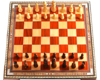 Échiquier Jeu d’échecs Deluxe en bois marqueterie de nacre, mosaïque Faite à la Main avec nacre, Jeux de société, échecs, idée Cadeau
