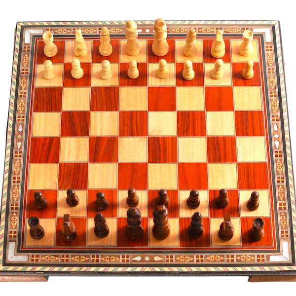 Jeu d'échecs Deluxe en bois marqueterie de perlmutt, Mosaik Faite à la Main avec perlmutt, Jeux de société, échecs, idée Cadeau