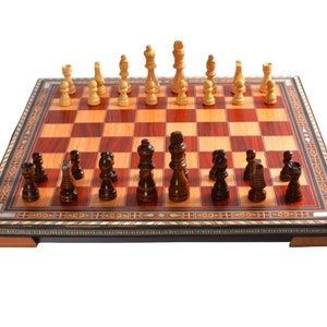 Échiquier Jeu d’échecs Deluxe en bois marqueterie de nacre、mosaïque Faite à la Main avec nacre、Jeux de société、échecs、idée Cadeau