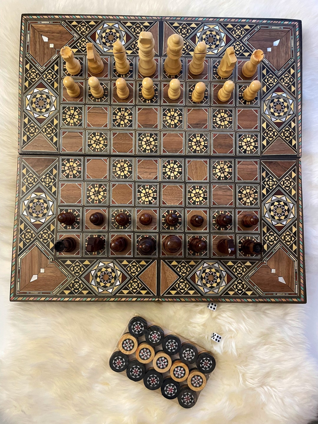 Jeu D'échecs Artisanal En Bois – Plateau Et Pièces – Occasion, 2 Joueurs