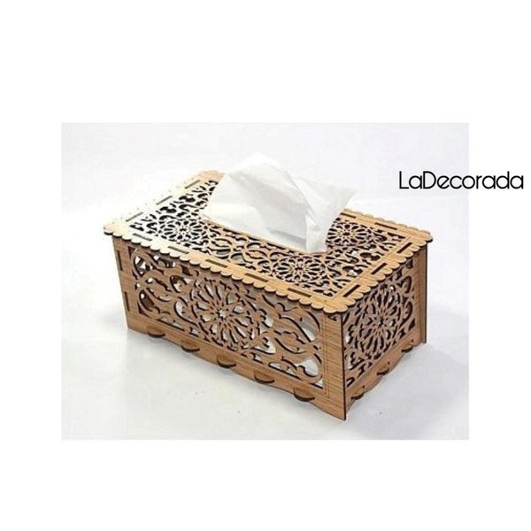 Bruine stof en houten doos voor tissues, tissue dispenser box cover houder, 100% Marokkaanse handgemaakte doos