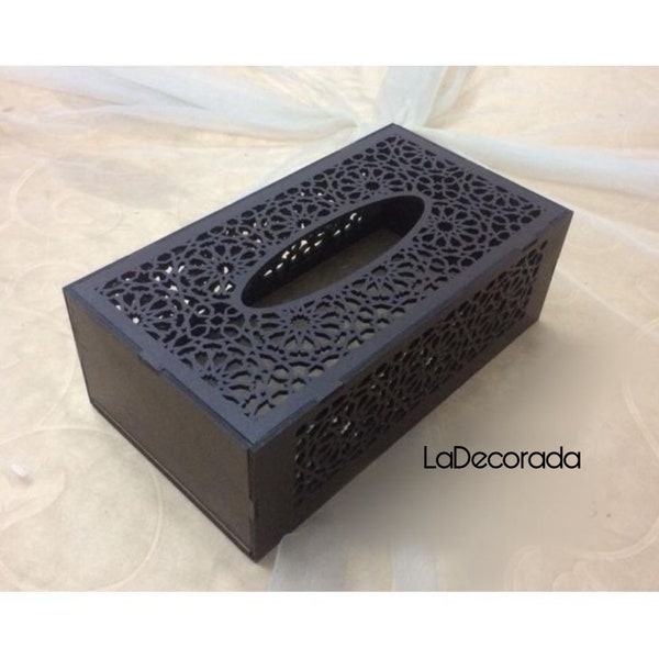 Boîte en tissu et en bois noir pour mouchoirs , porte-housse de boîte de distributeur de mouchoir , Boite  artisanale 100% en main marocaine