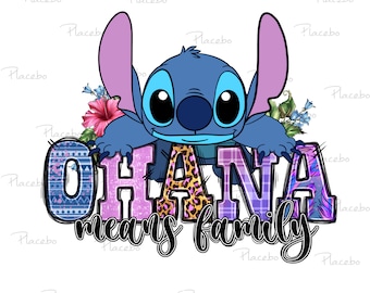 Floral Stitch Ohana PNG: Handgezeichnetes Sublimationsdesign (Digitaler Download)