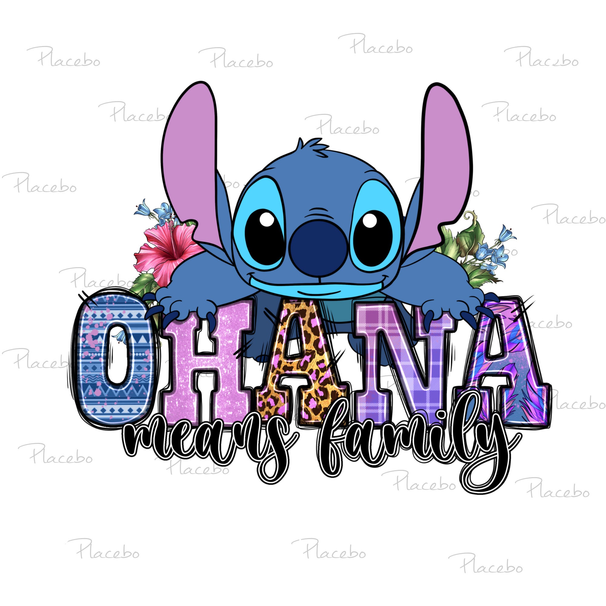 Floral Stitch Ohana PNG: Hand-drawn Sublimation Design (digital