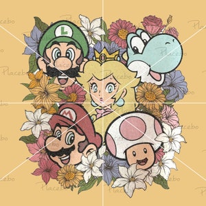 Princess Peach & Mario Floral PNG SVG: Cricut, Silhouette (Digital Download)