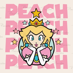 Princess Peach SVG PNG: Super Mario World Star (Digital Download)