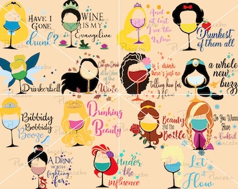 Princess Wine Glass SVG: Cartoon Characters Cut File (PNG)