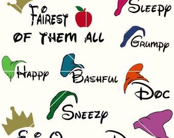 Snow White and Seven Dwarfs PNG Clipart (Digital Download)