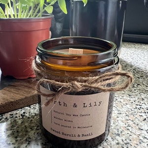 Sweet Neroli & Basil Natural Soy Wax Candle with Wooden Wick