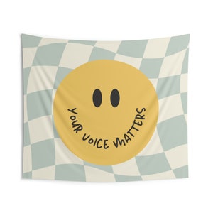 Your Voice Matters Smiley Face Checkers Classroom Tapestry | Teacher Decor | School Decorations | Motivational Theme