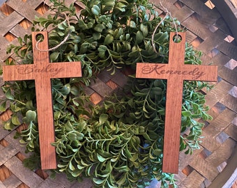 Personalized wood cross Christmas ornament