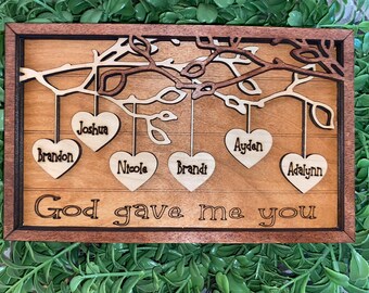 Family tree frame sign, custom family tree sign, hanging hearts family tree, custom wooden family sign