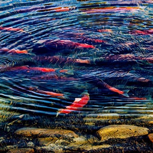 You Made It! Alaskan Fine Art Notecard. 5" x 7" Blank inside. Alaska, Salmon, Fish, Fall, Sockeye, Wildlife, summer, Greeting Card, Spawning