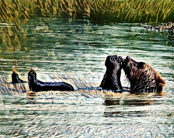 Decadencia de un día de spa, tarjeta de notas de arte de Alaska. 12,7 x 18,8 cm. Interior en blanco. Alaska, oso, verano, divertido, fauna silvestre, caprichoso, tarjeta de felicitación.