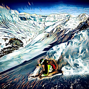 Alaskan Art, Wall Art, Giclee, Canvas, Ski, Outdoor, Alaska, Powder, skiing, mountain art, snow, deep, backcountry, chugach, Alyeska