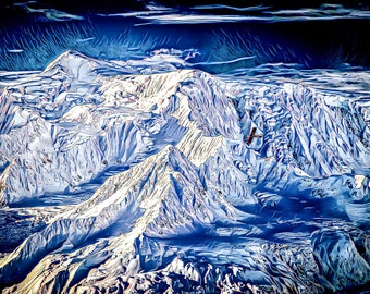Alaskan Art, Wall Art, Giclee, Canvas, mountains, Outdoor, Alaska, aviation, mountain art, Supercub, backcountry, Flight, airplanes