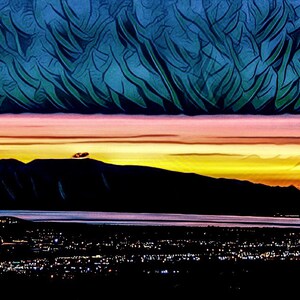 Alaskan Art, Wall Art, Giclee, Canvas, Outdoor, Alaska, Susitna, mountain art, Sleeping Lady,  Large, landscape, night, city, Anchorage