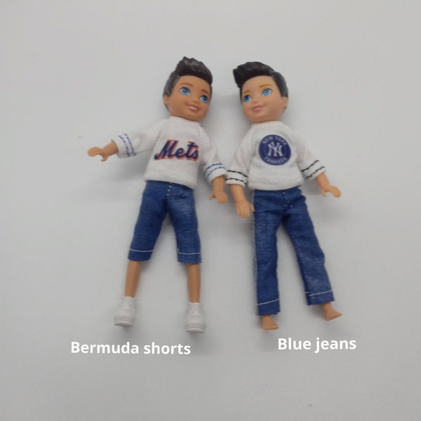 Handmade 5.5" fashion girl boy doll clothes: blue jeans, boy/girl shorts, little brother sister