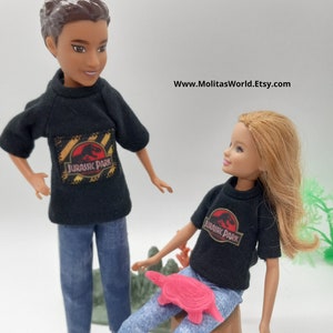 Handmade 9” Fashion girl-boy doll clothes: dinosaur t-shirt, jeans (sold separate)