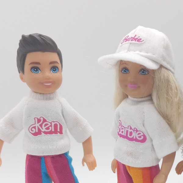 Handmade 5.5" fashion doll clothes: barbie/ken tshirts. Mod print pants, bermuda shorts and short shorts for girl/boy Chelsea/Kelly/Tommy