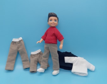 Handmade 5.5" fashion girl boy doll clothes: khakis pants and bermuda shorts for girl/boy Chelsea, little brother sister,  Kelly/Tommy