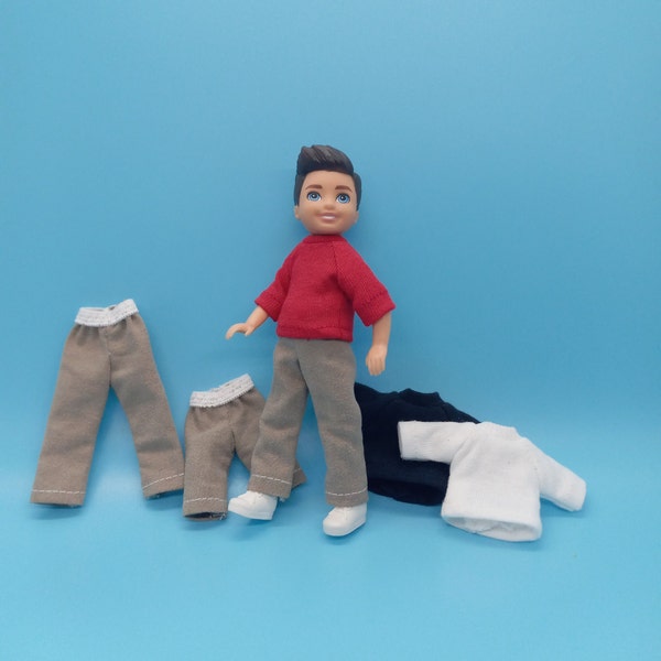 Handmade 5.5" fashion girl boy doll clothes: khakis pants and bermuda shorts for girl/boy Chelsea, little brother sister,  Kelly/Tommy