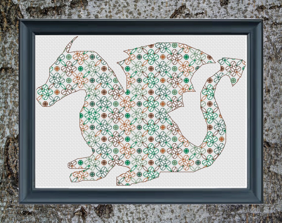 Modèle de point de croix Dragon de Terre Blackwork (PDF) - Etsy France