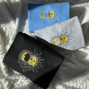 Sun and moon embroidered sweatshirt - bohemian - boho look - astrology lovers - minimalist - cute sweater - gift for him/her
