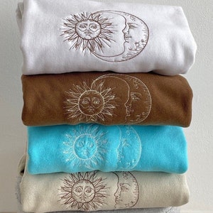 Sun And Moon Embroidered Sweatshirt Boho Crewneck Trendying Sweatshirt Aesthetic Sweatshirt