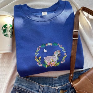 Sheep Embroidered Sweatshirt Flower Sweatshirt
