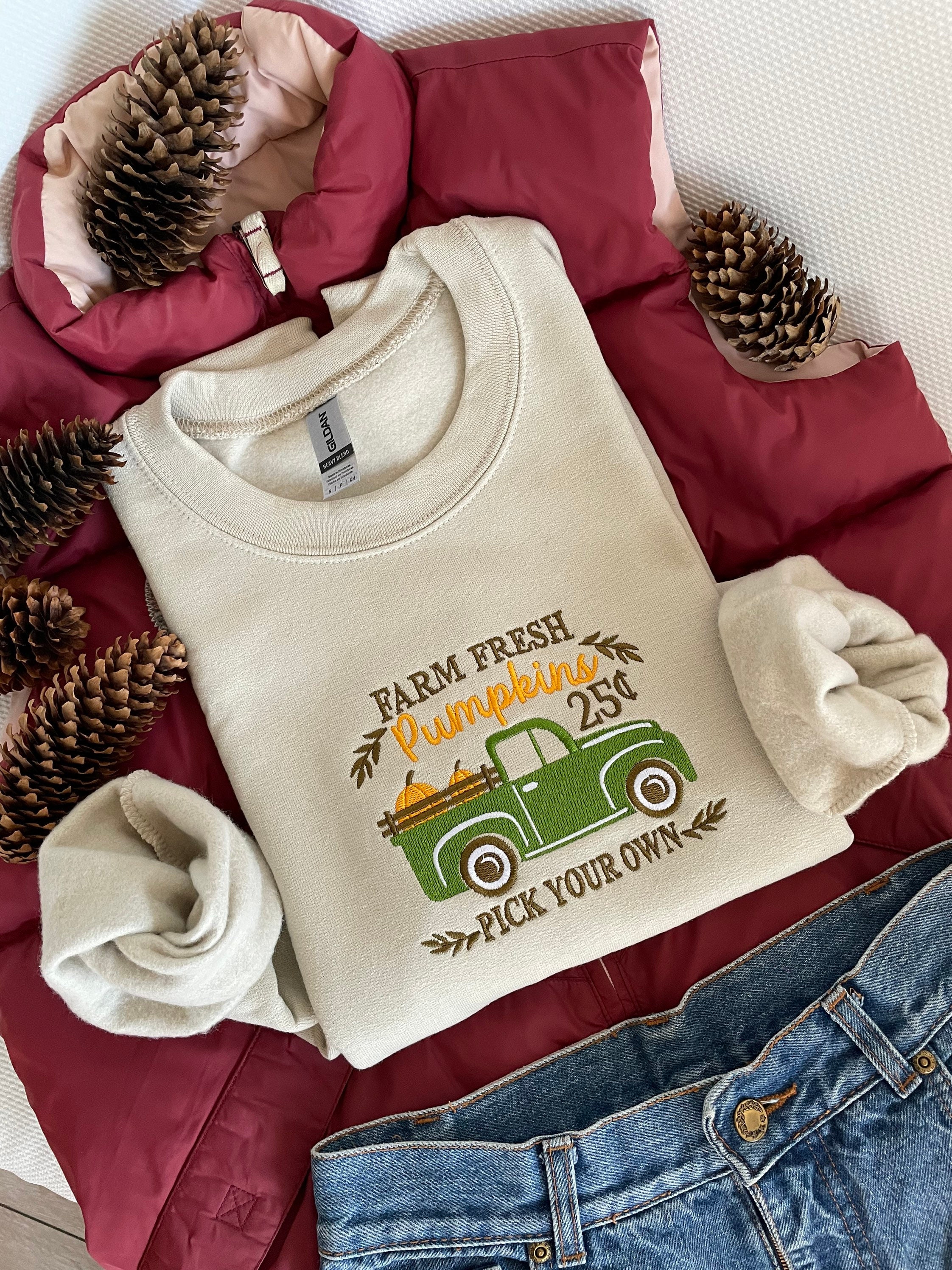 Discover Pumpkin Embroidered Sweatshirt Fall Sweater Pumpkin Spice Shirt Farm Fresh Pumpkin Patch Sweatshirt