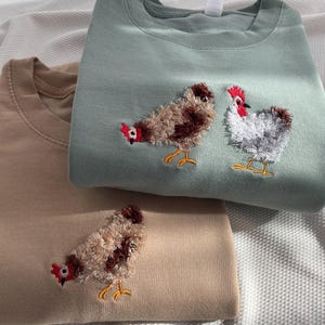Chickens Sweatshirt Fluffy Chicken Embroidered Sweatshirt Chicken Lover Gift