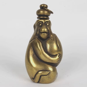 Chinese Folk Collection Brass Snuff Bottle Monkey Statue