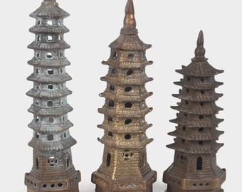 Folk collection hand-carved brass Lingxiao tower