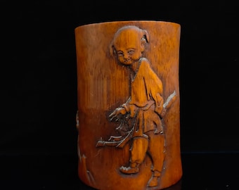 Traditional Chinese hand carved children's patterns - bamboo pen holder