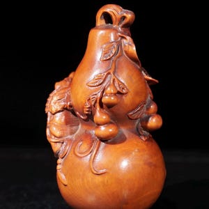 Antique boxwood finely carved and intricately carved gourd ornaments