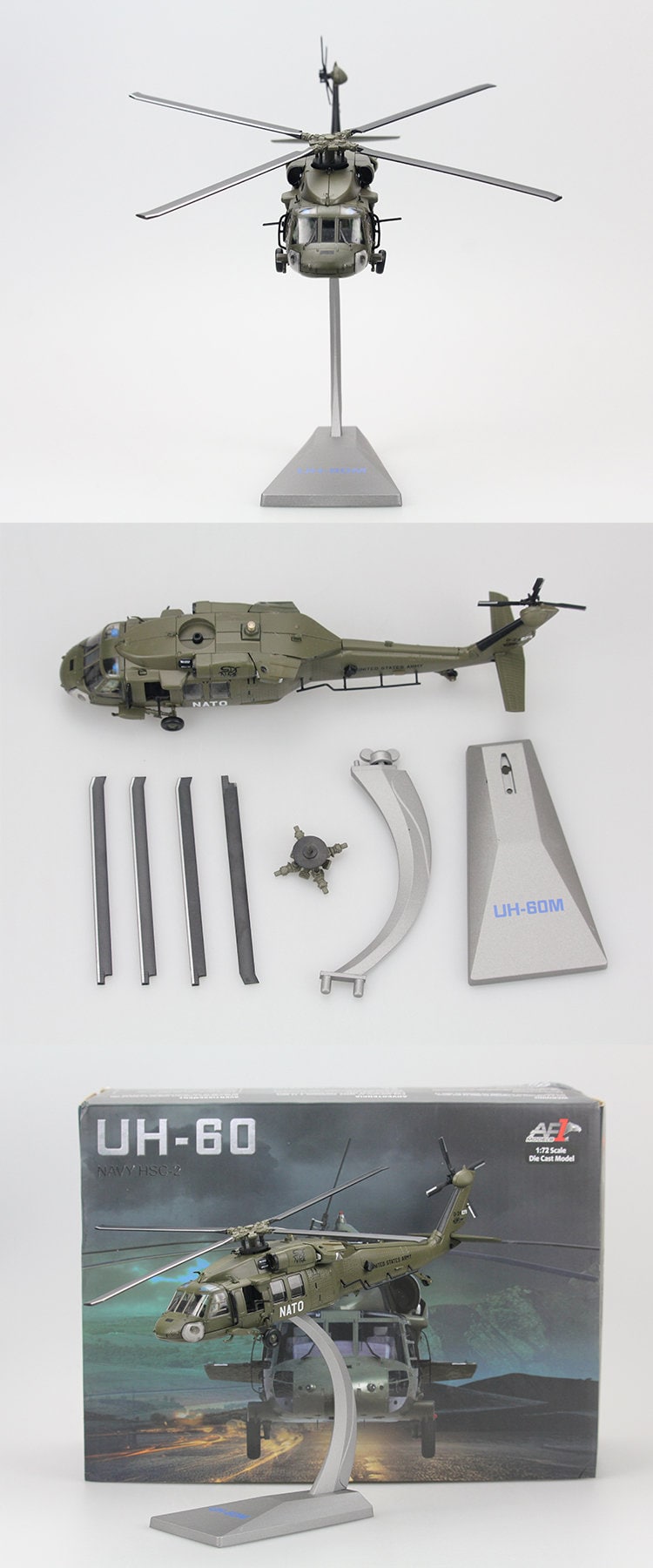 ハンドメイド 1:72 スケール UH-60 ブラックホーク ヘリコプター 合金