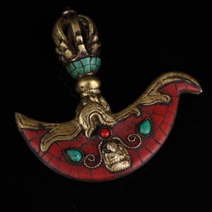 Old Tibetan Xizang collects old pure copper, and purely handmade jewel inlaid Dorje Vajra axe magic tool