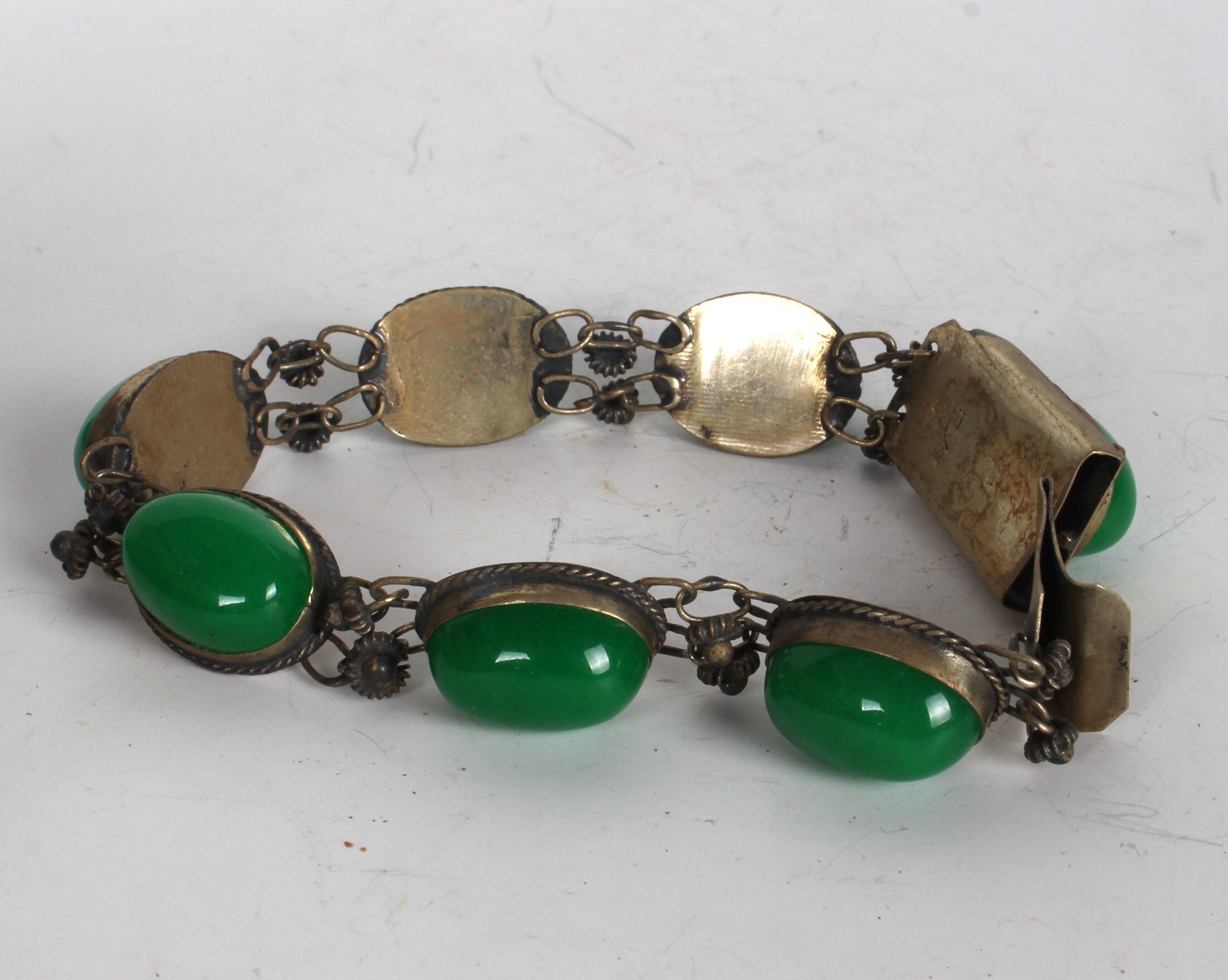 Vintage Jade Hinged Bangle Bracelet 14K