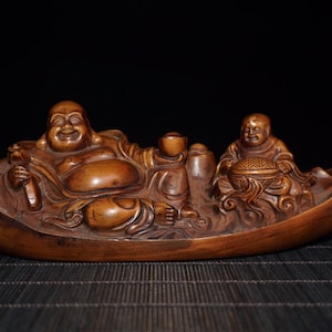 Eine volkstümliche Sammlung handgeschnitzter Buchsbaum Buddha Statuen