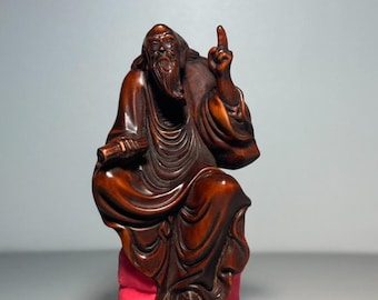 19 世紀の石鹸石彫刻、中国の長寿の神である寿老が杖と桃の像を持って