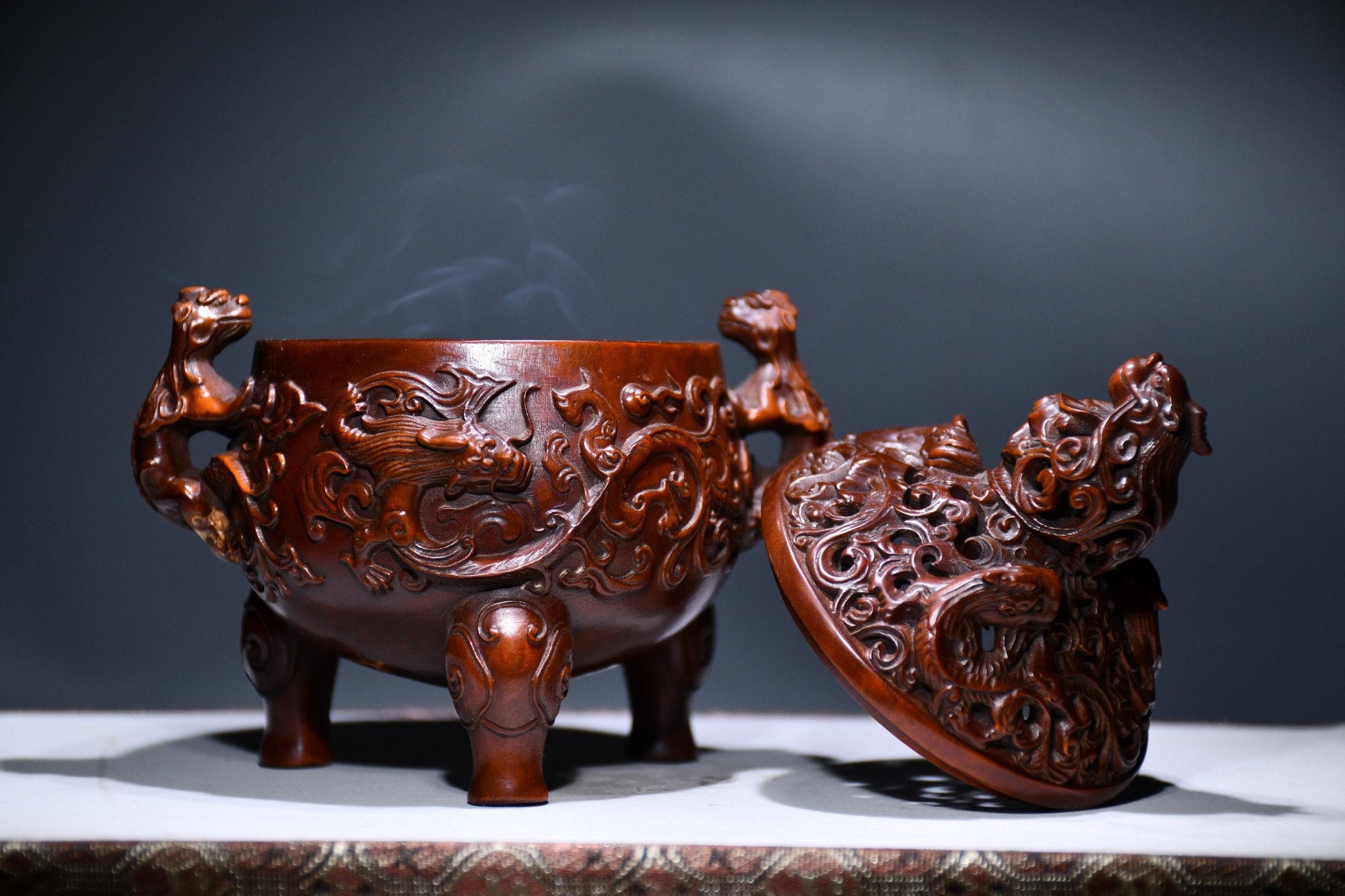 Chinese Folk Collection of Hand-carved Boxwood Incense Chinese Folk Collection of Hand-carved Boxwood Incense