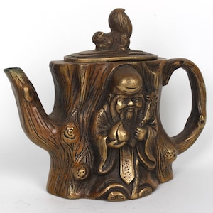 Chinese folk collections handcrafted bronze teapot statues