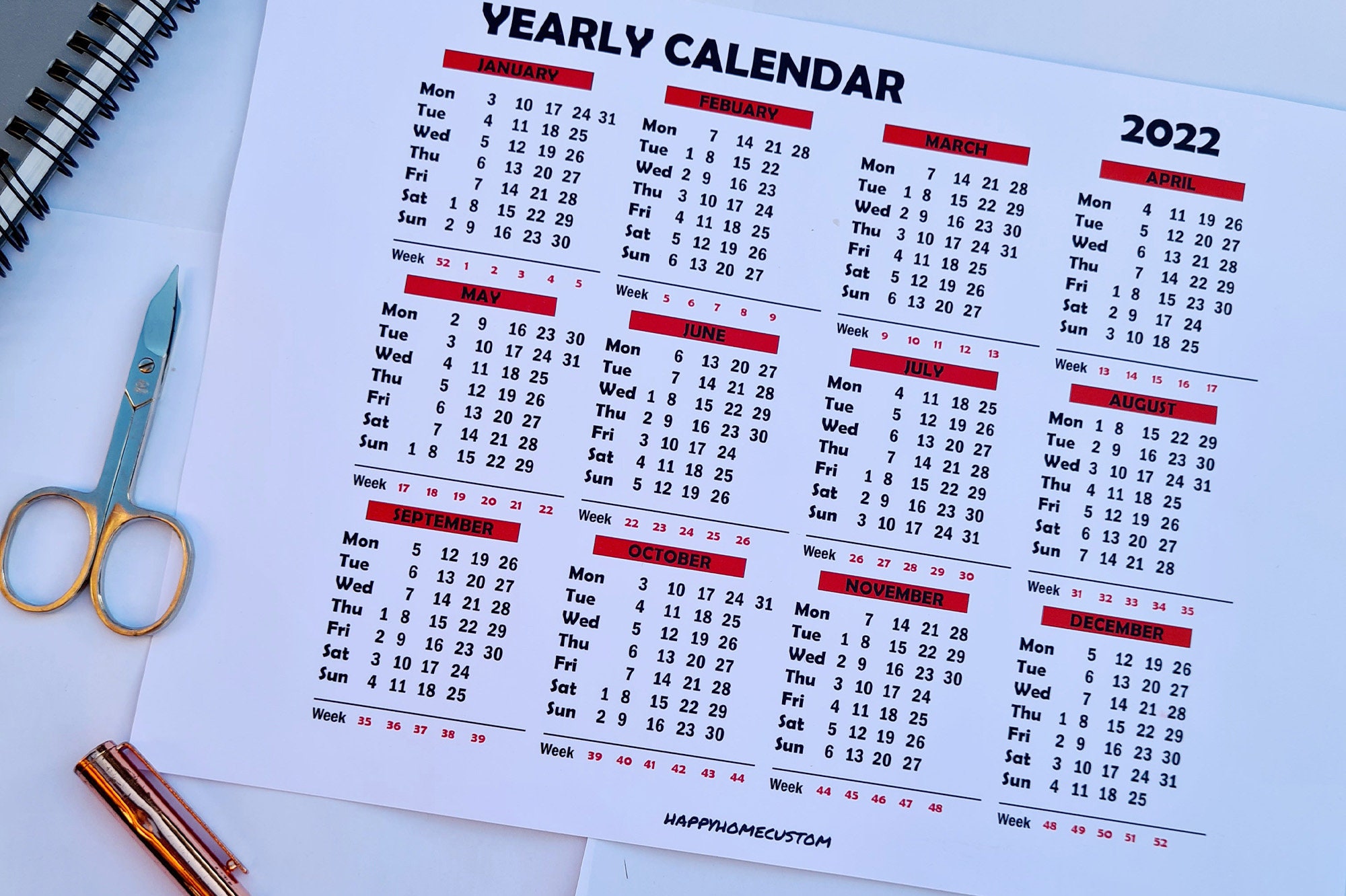 2022 Printable Calendar One Page Start With Monday