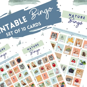 Natur Bingo Karten, Waldtiere Bingo für die Schule, druckbares Spiel für Kinder, Waldtiere Bingo, Naturstudie für Homeschool,