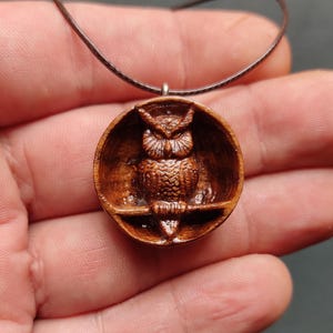 Owl Pendant-Hand Carved Wooden Pendant-Statement Necklace for Her and Him-Unique Wooden Gift Idea-One of a Kind Birthday Gift-Eco Friendly