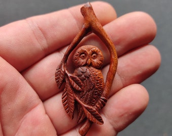 Collier hibou-Collier en bois-Sculpté à la main-Eco Friendly-Pendentif de sculpture en bois pour son collier de déclaration-Biologique-Naturel-Unique en son genre-Unique